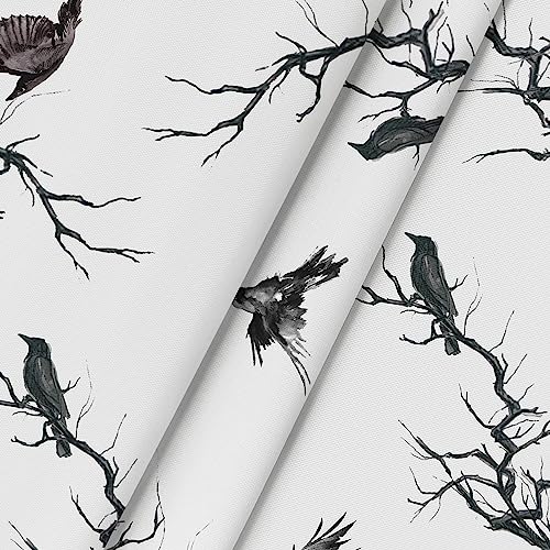 Halloween Tablecloth 90x90 Inch Round Crow Tree Decor - Black