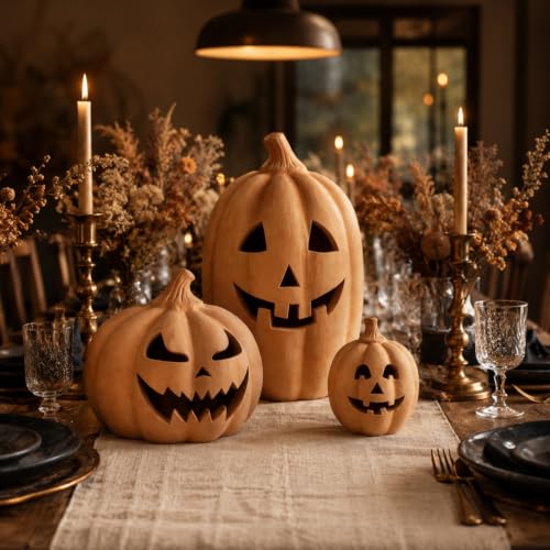 Halloween Terracotta Pumpkin Lanterns Set - Spooky Decor for Indoor & Outdoor
