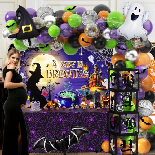 Halloween Baby Shower Decorations Set - Gender Reveal Party Supplies with Balloons & Wall Stickers