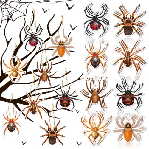 Halloween Spider Hanging Ornaments Set - Creepy Wall Door Tree Decor - 24 Pcs