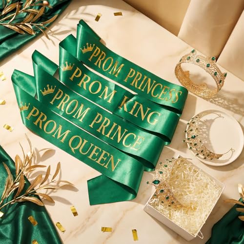 Prom Crowns and Tiara Set with Sashes - Green, King & Queen Costume Accessories