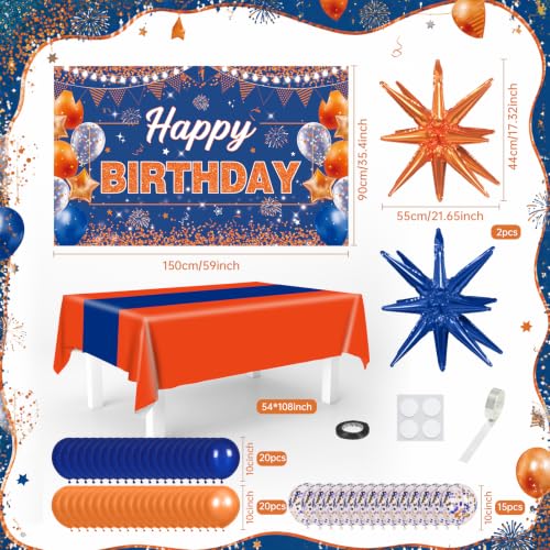 Yomaiha Blue Orange Birthday Decorations Party Kit Banner Balloons Backdrop