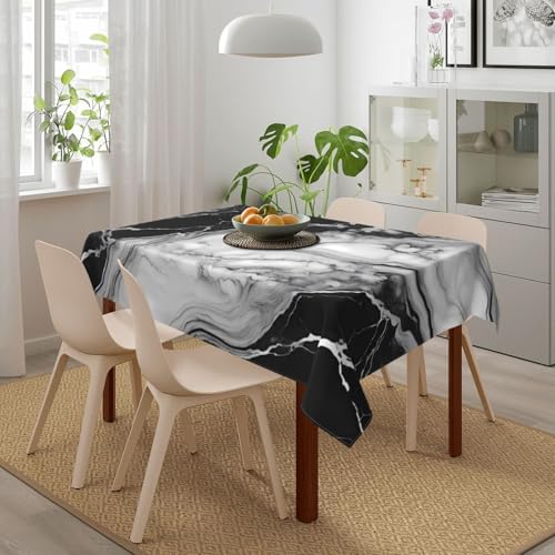 Marble Texture Rectangle Tablecloth 54x72 Inch Waterproof & Washable - Black & White US