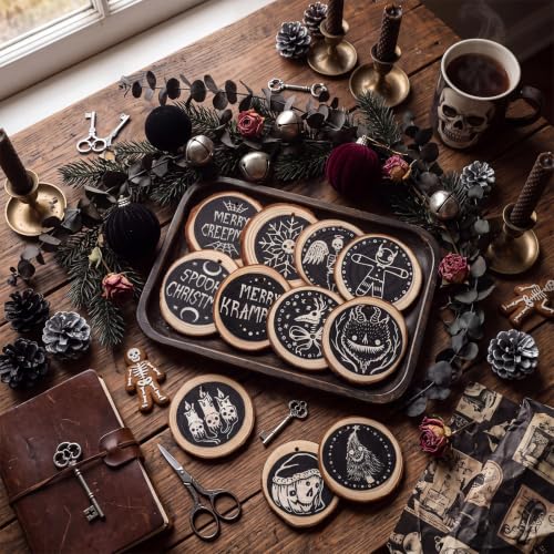 Gothic Christmas Ornaments Set - Dark Holiday Decorations for Creepy Creepmas
