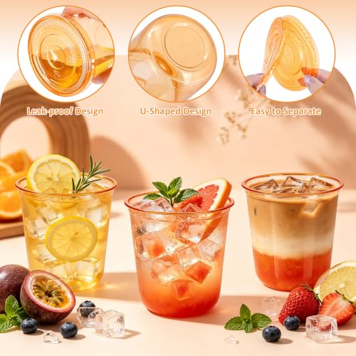 Orange Plastic Party Cups with Lids and Straws - 12oz, 50 Pack, Variation: Orange / 12oz-50pcs
