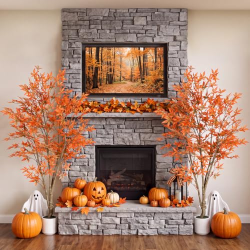 6FT Artificial Maple Tree with Pot - Fall Orange Leaves Indoor Outdoor