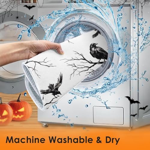 Sanwarm Absorbent Dish Drying Mat for Kitchen - Halloween Black Crow 16x18 Inches