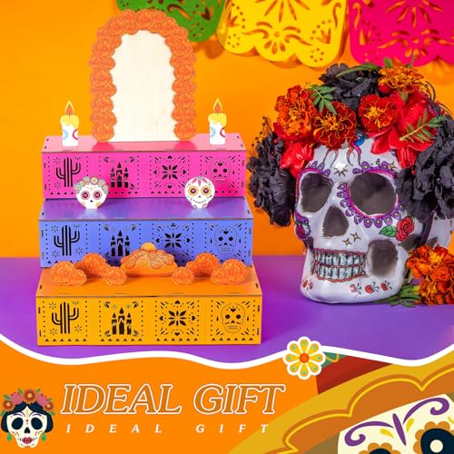BrightRow Classic Day of Dead Ofrenda Altar Decoration - Wooden Mexican Celebration
