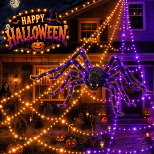 Giant Spider Web Lights – Outdoor Halloween Cobwebs with 550 LEDs, 11 Modes & Remote Control