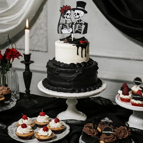 Halloween Wedding Cake Topper Glitter Black Silver Party Decor