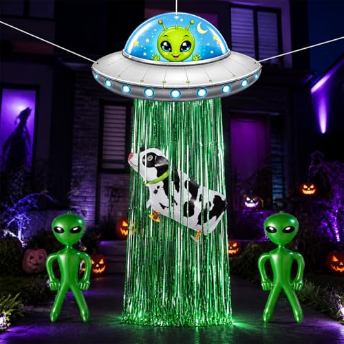 Alien Birthday Party Decorations Set UFO Inflatable Door Curtain & Balloons