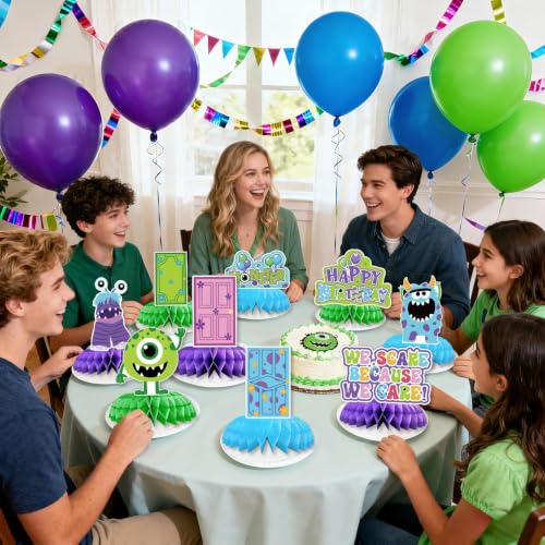 Monster Birthday Party Honeycomb Centerpieces - Blue Green Purple 9 Pack