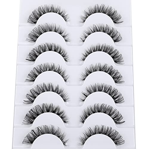 False Eyelashes Wispy Natural C Curl Strip Lashes 13mm Fluffy Cat Eye - 7 Pairs