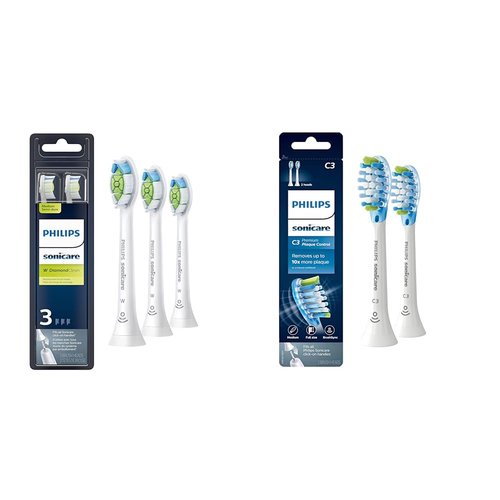 Philips Sonicare DiamondClean Replacement Toothbrush Heads - 3 White Brush Heads & C3 Premium Plaque Control - 2 White Brush Heads