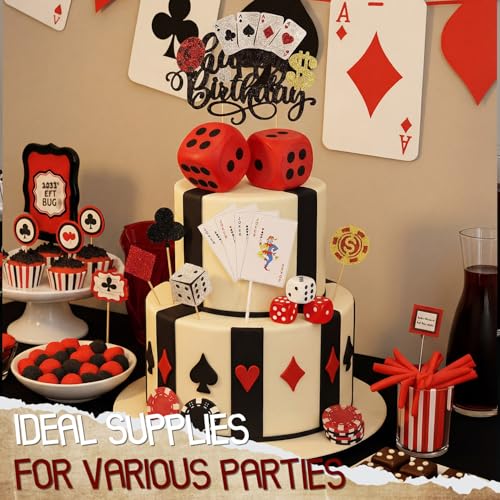 Casino Cake Decorations Set with Poker Chips & Dice for Birthday Party