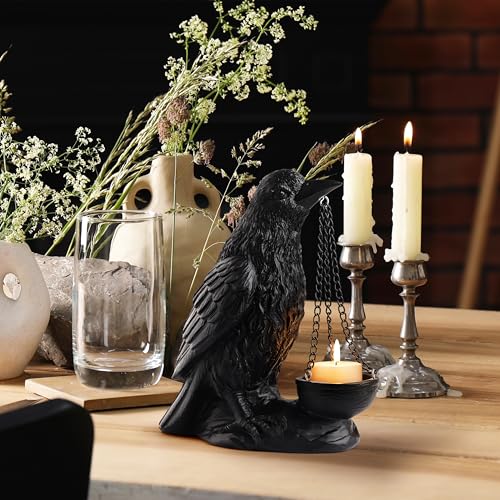 Gothic Crow Candle Holder Tealight Hanger Raven Decor Black Hanging Candleholder