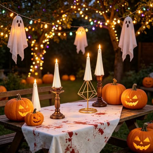 Ghost Flameless Floating Candles with Wand Remote - 20 Pcs Halloween Decoration - White (Variation: Ghost White-20pcs)