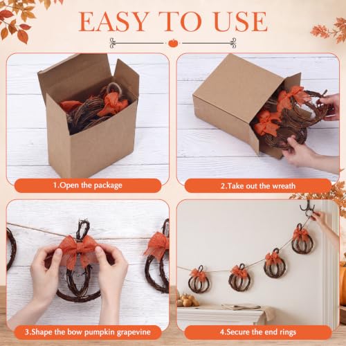 Fall Pumpkin Garland with Rattan Bows - 5 ft Farmhouse Decor, Pumpkin Variation