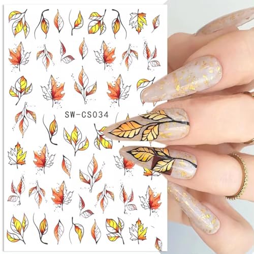 Autumn Maple Leaf Nail Art Stickers Fall Leaf Decals 6PCS - Autumn2