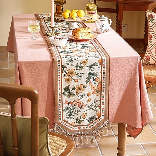 French Linen Small Table Runner - Anthea 12" x 63" Elegant Floral Design
