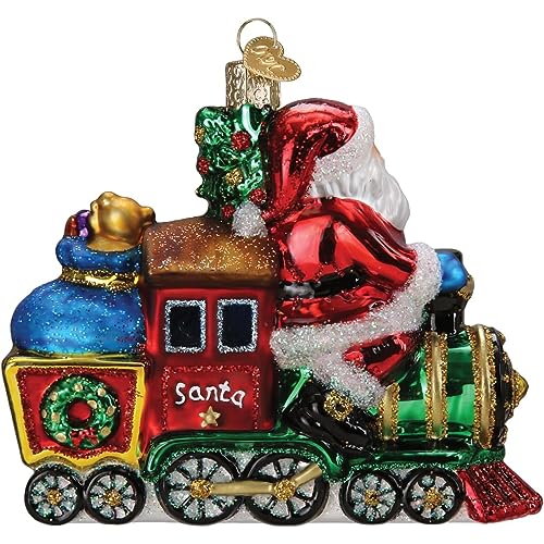 Santa on Locomotive Christmas Ornament Glass Handcrafted Holiday Decoration