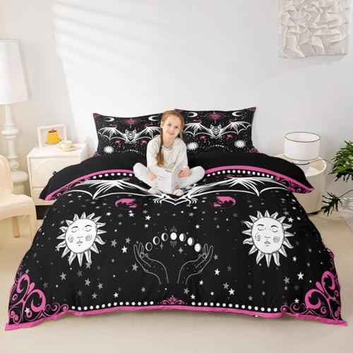 Gothic Bat Twin Duvet Cover Set No Comforter Kids Bedroom Decor Pink Floral