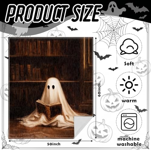 Cute Ghost Reader Blanket Halloween Throw for Book Lovers - Brown & Pink Variations