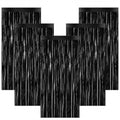 Black Fringe Curtain - 5 Pack Tinsel Foil Backdrop for Party Decorations