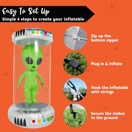 7ft Tall Halloween Inflatable Alien Decor with Animated Lights for Yard Garden