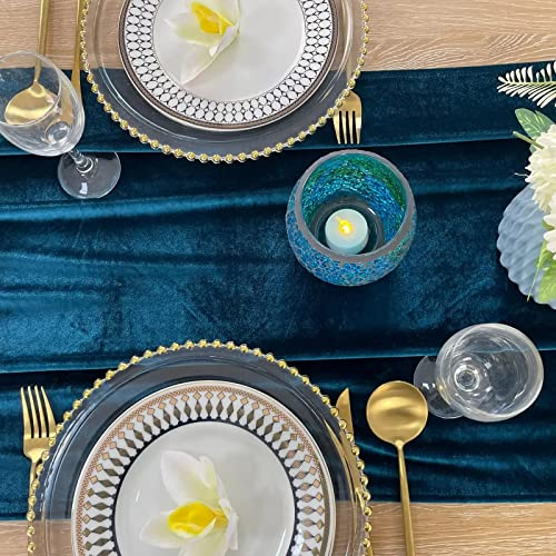 Teal Blue Velvet Table Runner 10ft 20x120 Inch 5-Pack Wedding & Event Decor