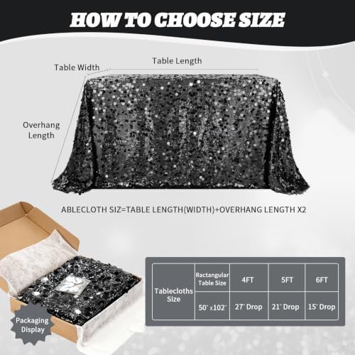 Black Sequin Tablecloth 50x102 Inch Rectangle Sparkly Party Decor - Variation of THIS listing
