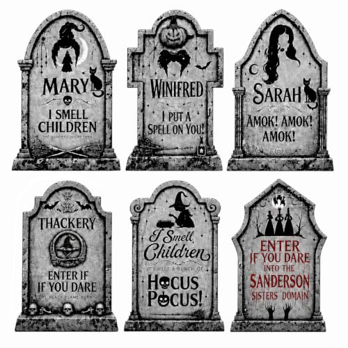 Outdoor Halloween Tombstone Yard Decorations with Stakes - Grey, 6 Pack Waterproof Cemetery Signs