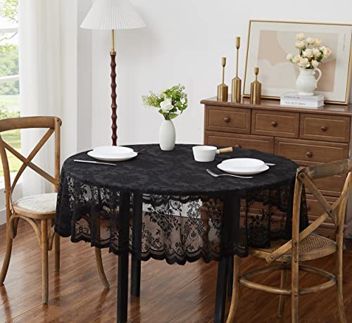 Black 36 Inch Round Lace Tablecloth - Elegant Home Dining Decor
