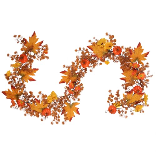 Fall Orange 6ft Fake Maple Leaf Garland for Autumn Thanksgiving Harvest Decor