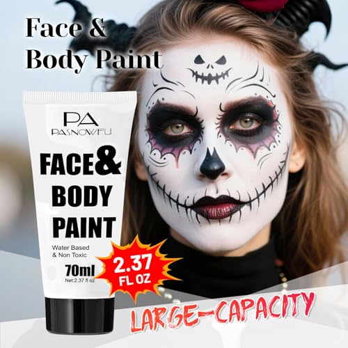 White Face Paint 70ml - Water-Based SFX Makeup for Skeleton, Clown & Zombie Looks - Non-Toxic & Washable - Variation: White