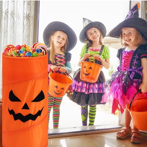 Halloween Candy Buckets Set - 2 Large Pumpkin & Ghost Decorations