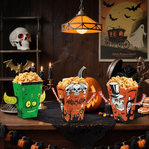 Halloween Popcorn Boxes 24-Pack Ghost Skeleton Monster Disposable Paper Container