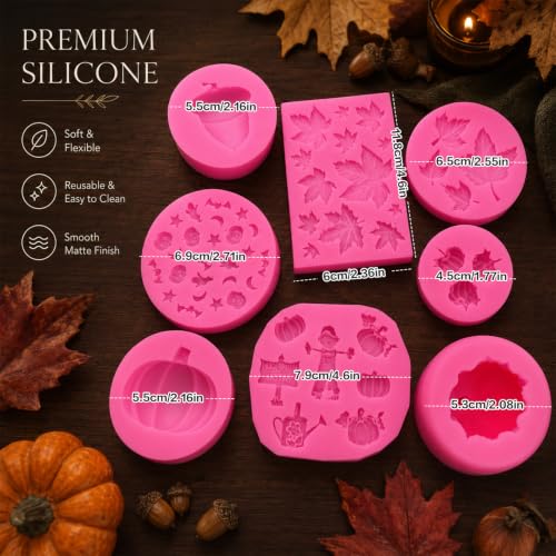 Pink Fall Harvest Thanksgiving Silicone Mold Set - Pumpkin Maple Leaves Acorn