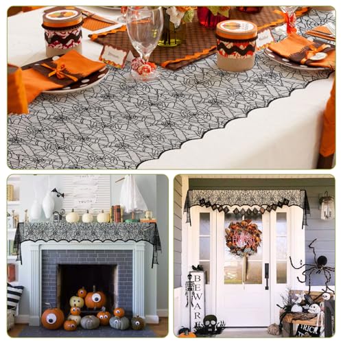Halloween Lace Spider Web Table Runner 2 Pack 18x72 Inch Black Gothic Decor