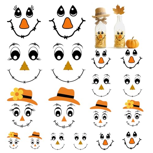 Fall Scarecrow Face Stickers Vinyl Decals for Crafts and Decorations - 24 Pieces