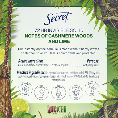 Secret Clinical Strength Antiperspirant Deodorant for Women, Wickedly Wonderful, 3X Sweat Protection, 72hr Sweat & Odor Protection, PH Balanced, Invisible Solid, Cashmere Woods & Lime Scent, 2.6 oz
