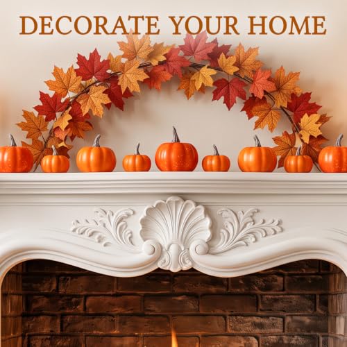 Orange Artificial Pumpkins Set - 24 Pcs Fall Halloween Thanksgiving Decor