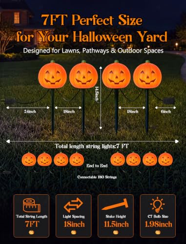 Halloween Pumpkin Pathway Lights Outdoor 7Ft 4PK LED Stake Lights - Pumpkin Variation
