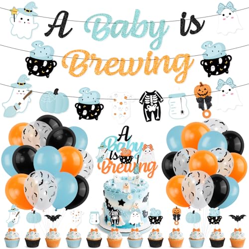 Halloween Baby Shower Decorations Set with Banners Balloons and Cake Toppers