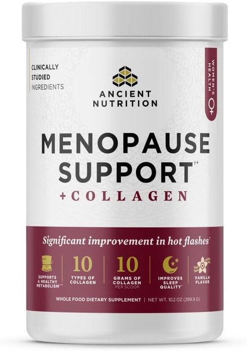 Ancient Nutrition Menopause Support Collagen Powder - Hydrolyzed Peptides for Hot Flashes & Sleep, Vanilla, 25 Servings