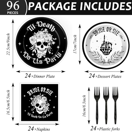 Bride or Die Bachelorette Party Plates & Napkins Set - Serves 24, Halloween & Bridal Shower Decor