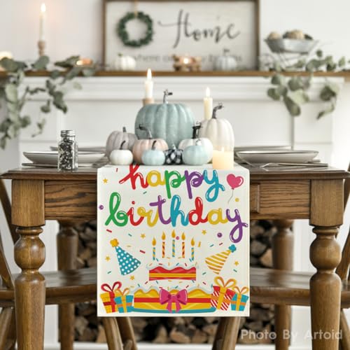 Birthday Candle & Seasonal Table Runner Set - Happy Birthday Home Decor 13x72 Inch