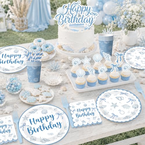 Blue Seashell Birthday Decorations Party Pack - Ocean & Coastal Theme