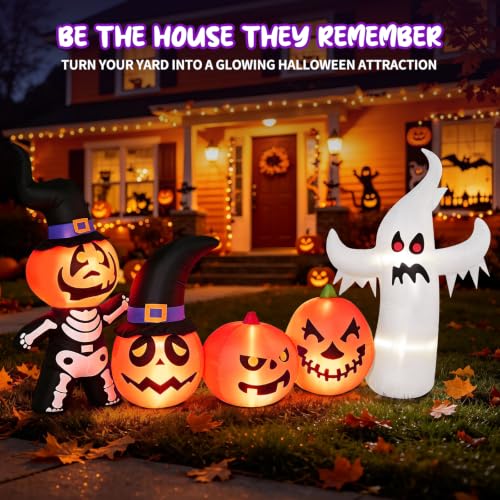 8FT Halloween Inflatable Pumpkin Skeleton Ghost Combo - Yard Decor with Lights - Partyotu