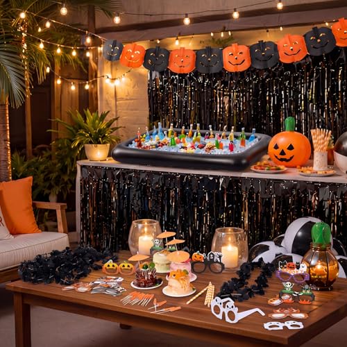 Summer Halloween Pool Party Decorations Set - Inflatable Pumpkins, Beach Balls & Table Skirt
